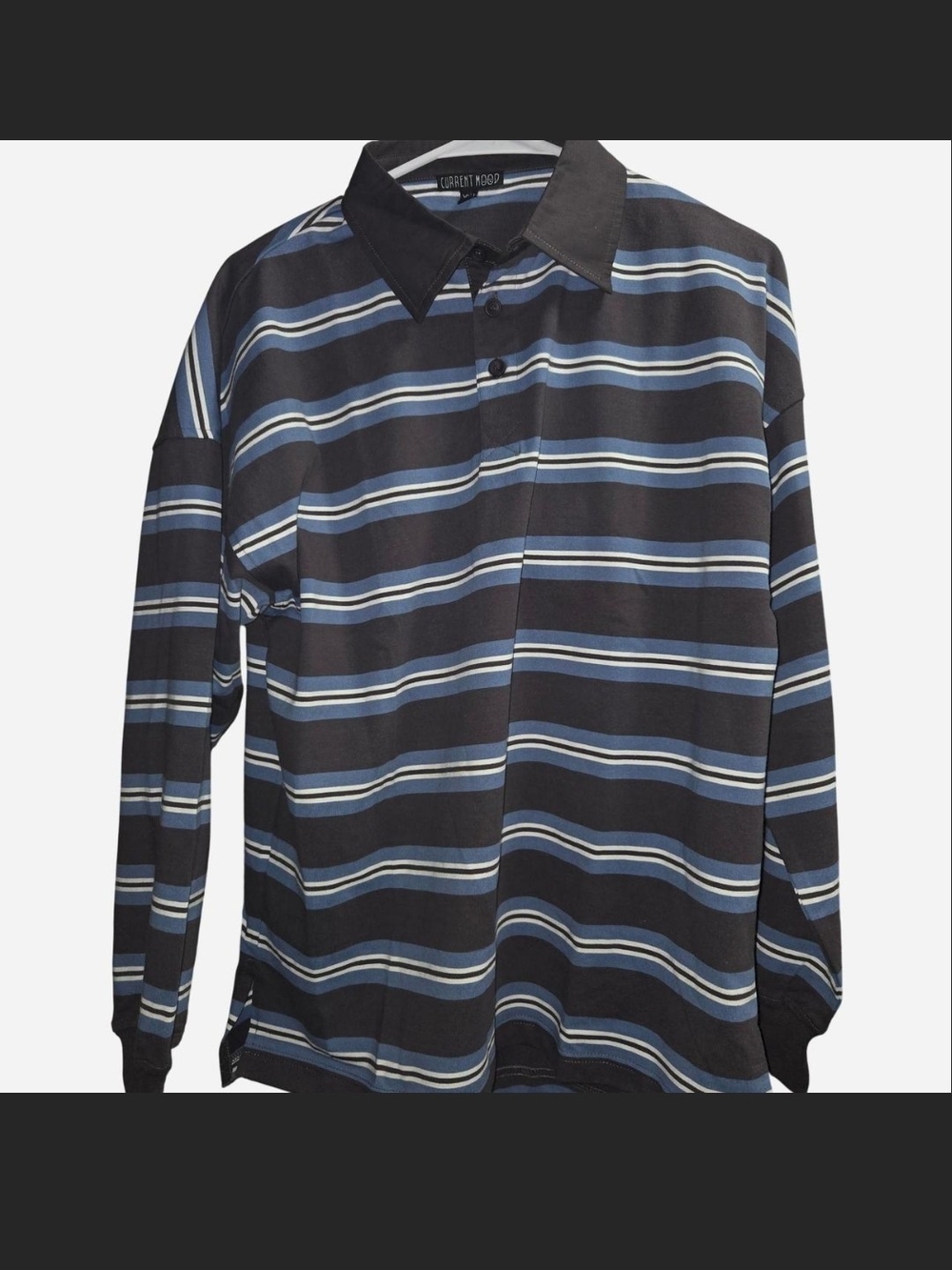 Current Mood Navy and Light Blue Striped Long Sleeve Polo